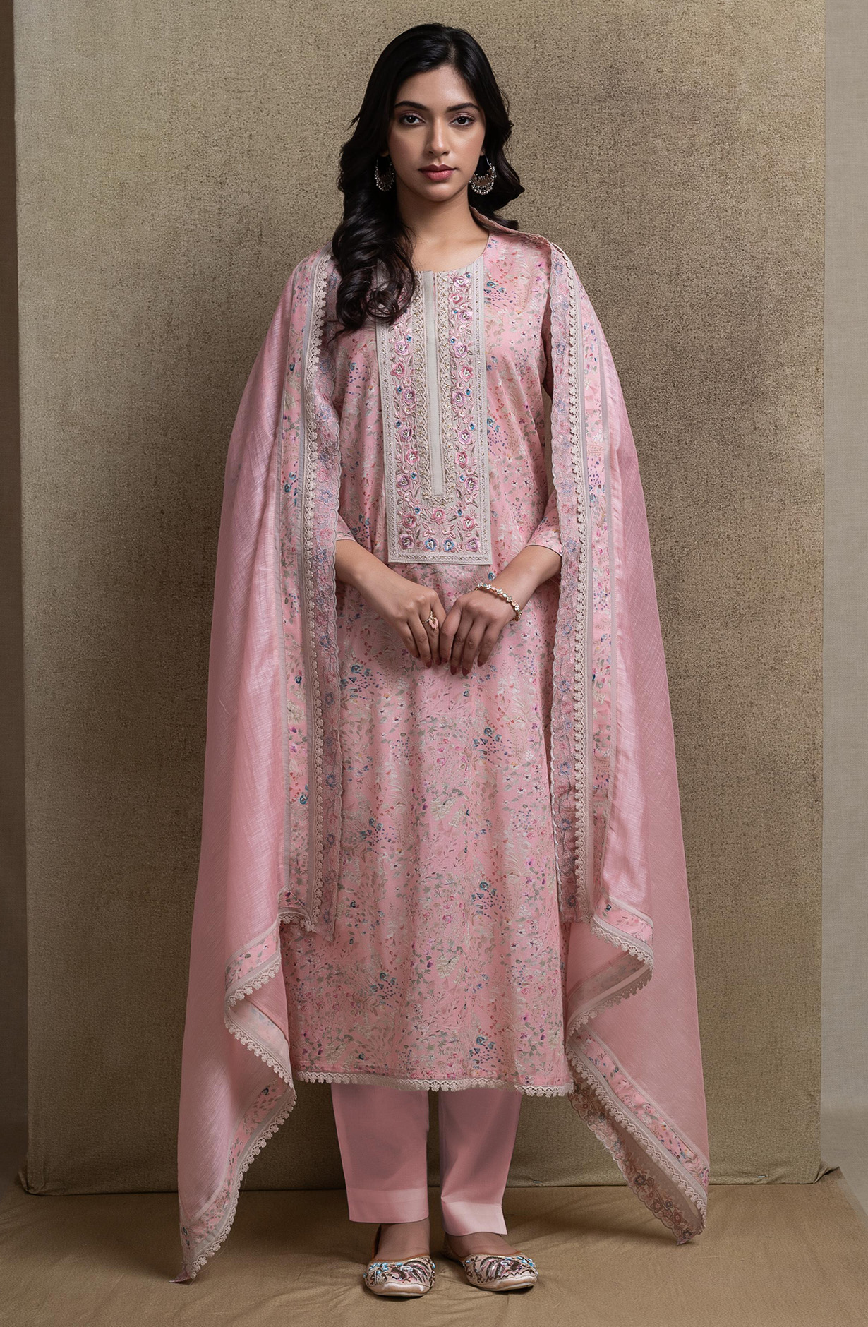 Pink Cotton embroidered Suit Set with Dupatta - R157-SPR2676