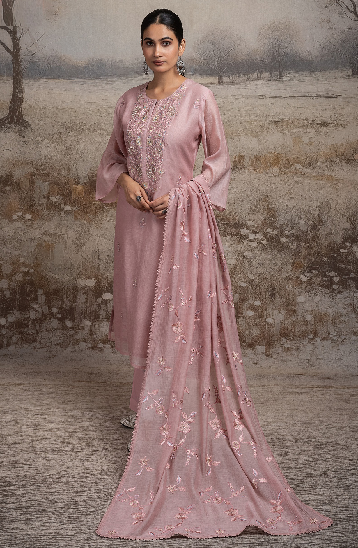 Peach Pure mul chanderi Suit Set with Dupatta - R157-SPR2591