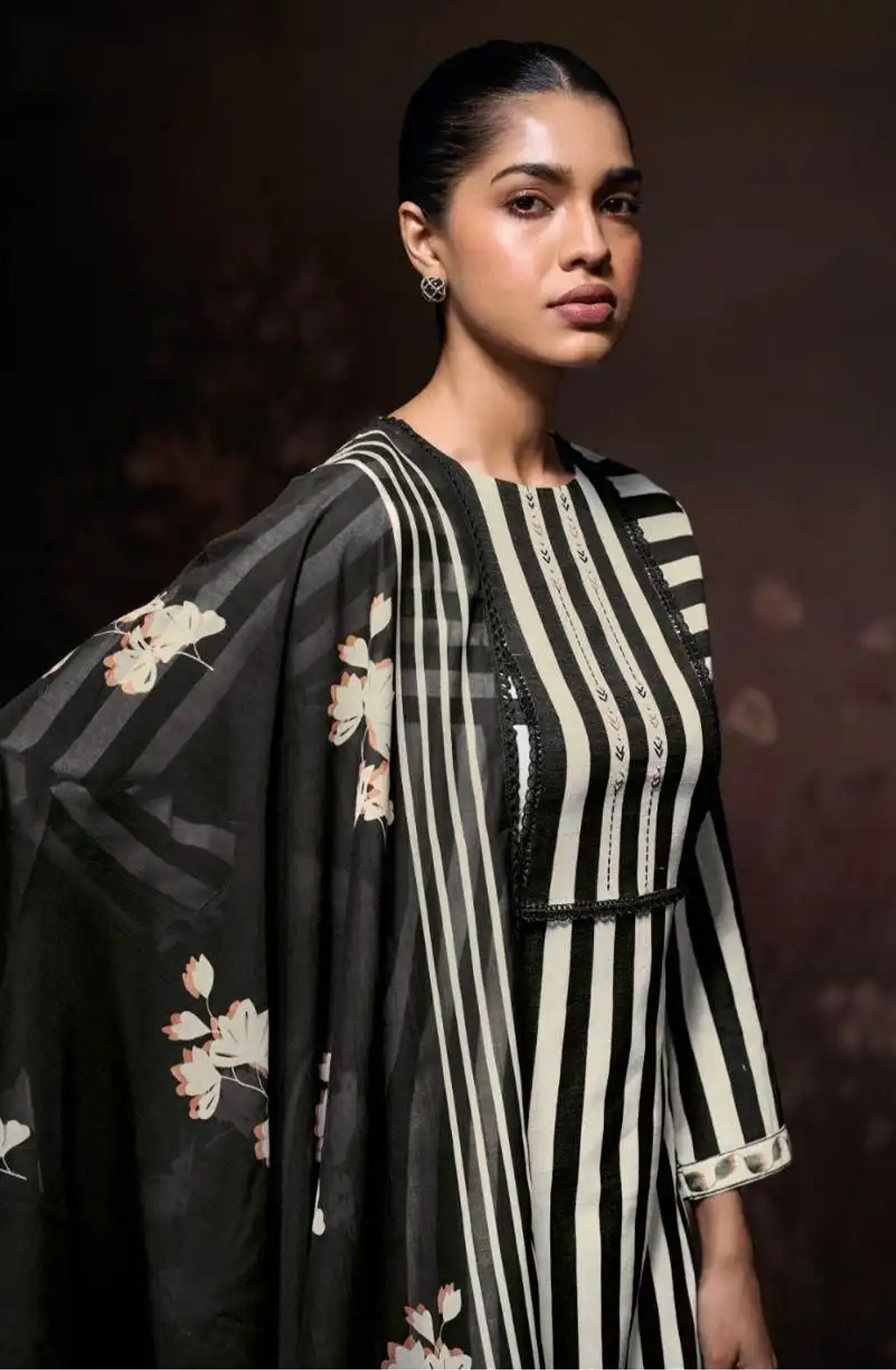 Black premium cotton linen Unstitched Suit Set with Dupatta - ZIAS3685A