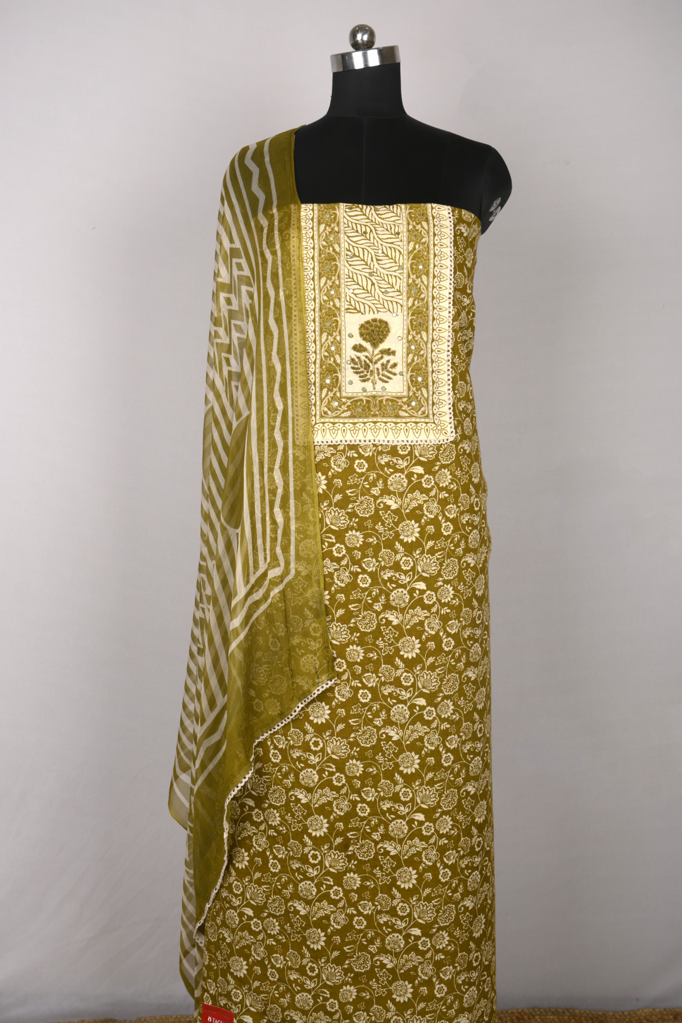 Mehndi Cotton Beautiful Suit Set with Dupatta - 983-4807-37-4D