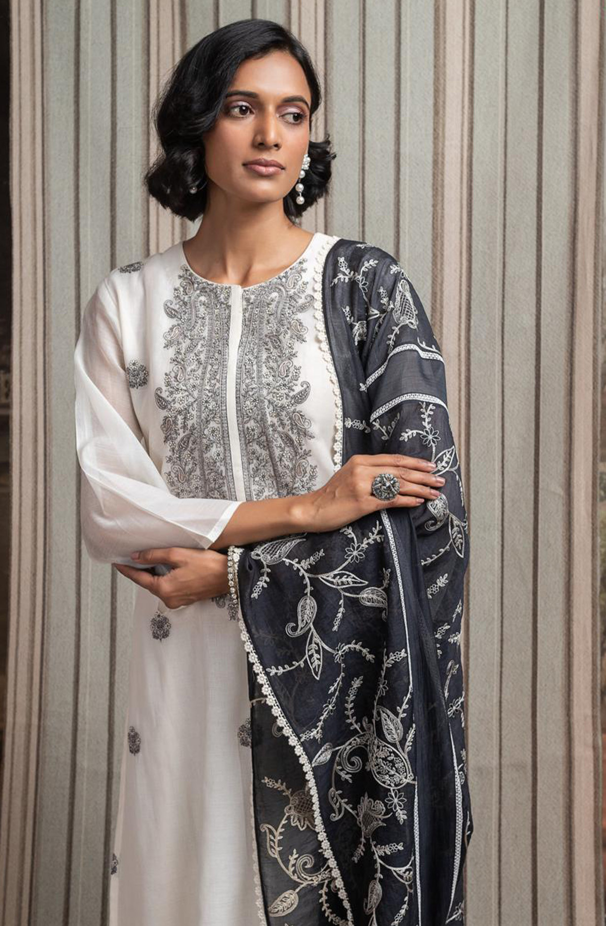 Black Pure Mul Chanderi Embroidered Beautiful Suit Set with Dupatta - R157-SPR2578