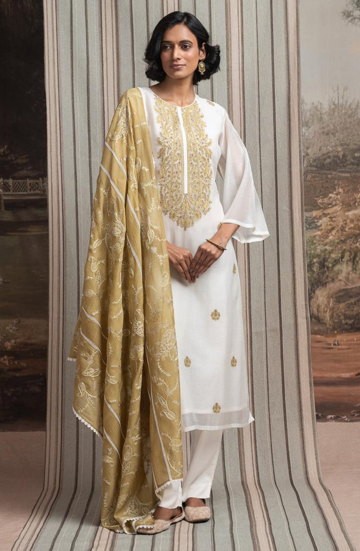 Mehndi Pure Mul Chanderi Embroidered Beautiful Suit Set with Dupatta - R157-SPR2578A