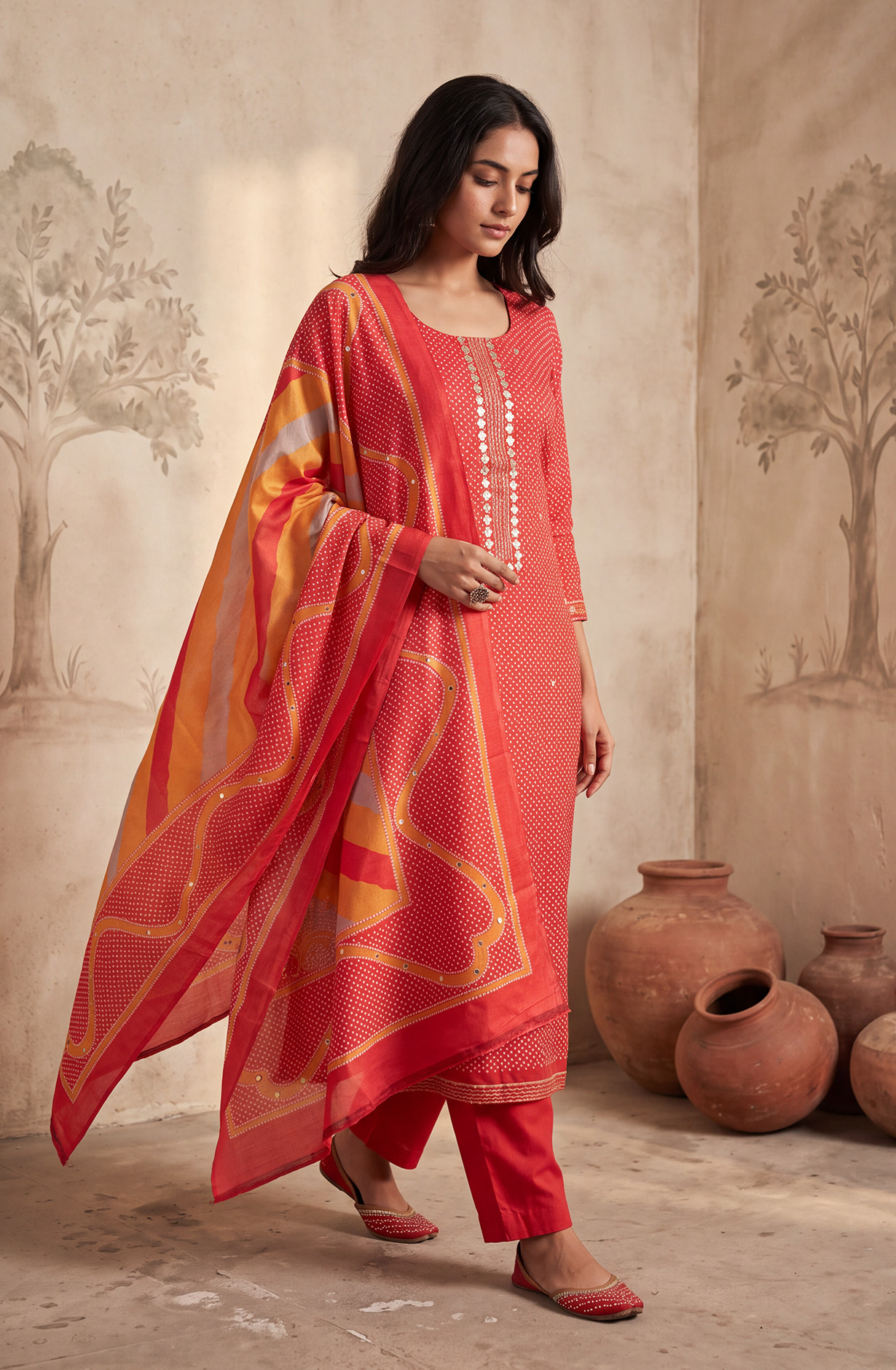 Red Satin Silk Unstitched Suit Set with Beautiful Satin Silk Dupatta - 972-WETSL1104-1C