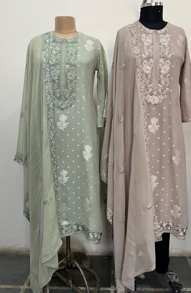 Image of Brown Georgette  Beautiful Unstitch Suit Set with Dupatta - R157-SPR2587A