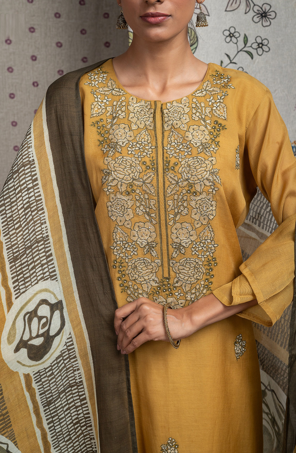 Mustard Pure Mul Chanderi Embroidered Beautiful Suit Set with Dupatta - R157-SPR2630A