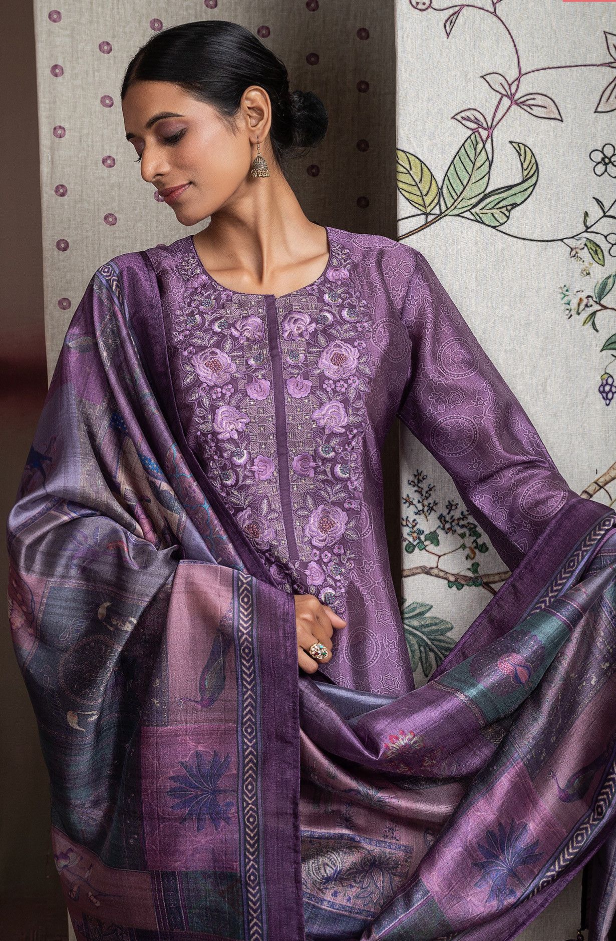 Purple Silk Embroidered and Handwork Suit Set with Dupatta - R157-SPR2646