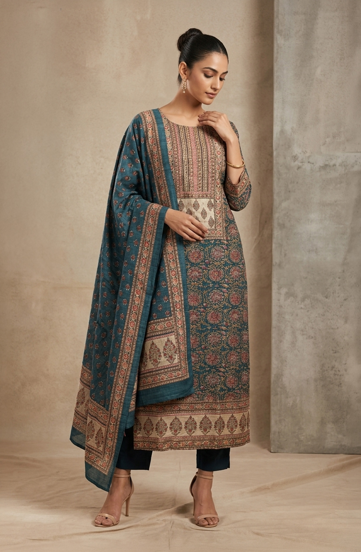 Blue Silk Unstitched Suit Set with Beautiful Dupatta - 944-1328