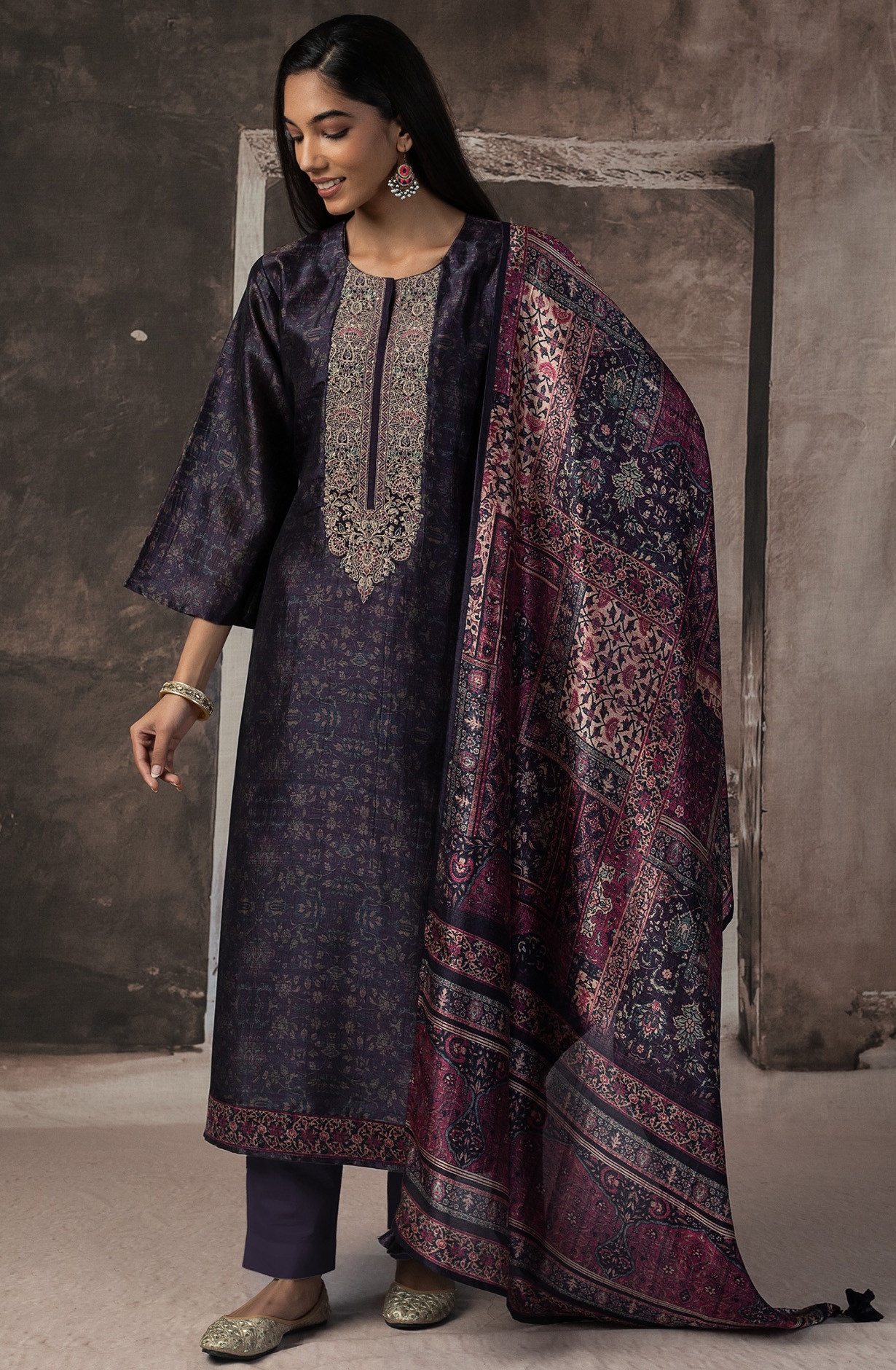 Purple Silk Suit Set with Dupatta - R157-SPR2503