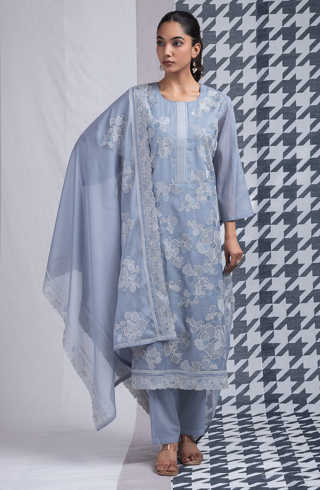 Blue Mul Chanderi Suit set with Dupatta - R157-SPR2576B