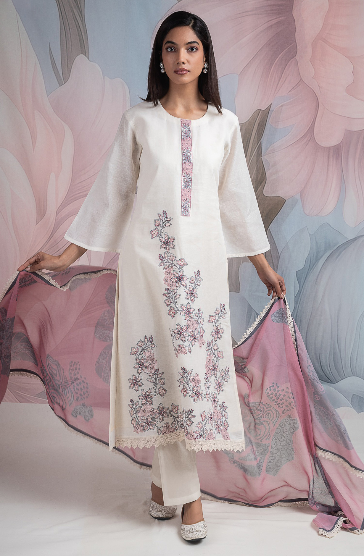 Pink Linen Beautiful Suit set with Dupatta - R157-SPR2583B