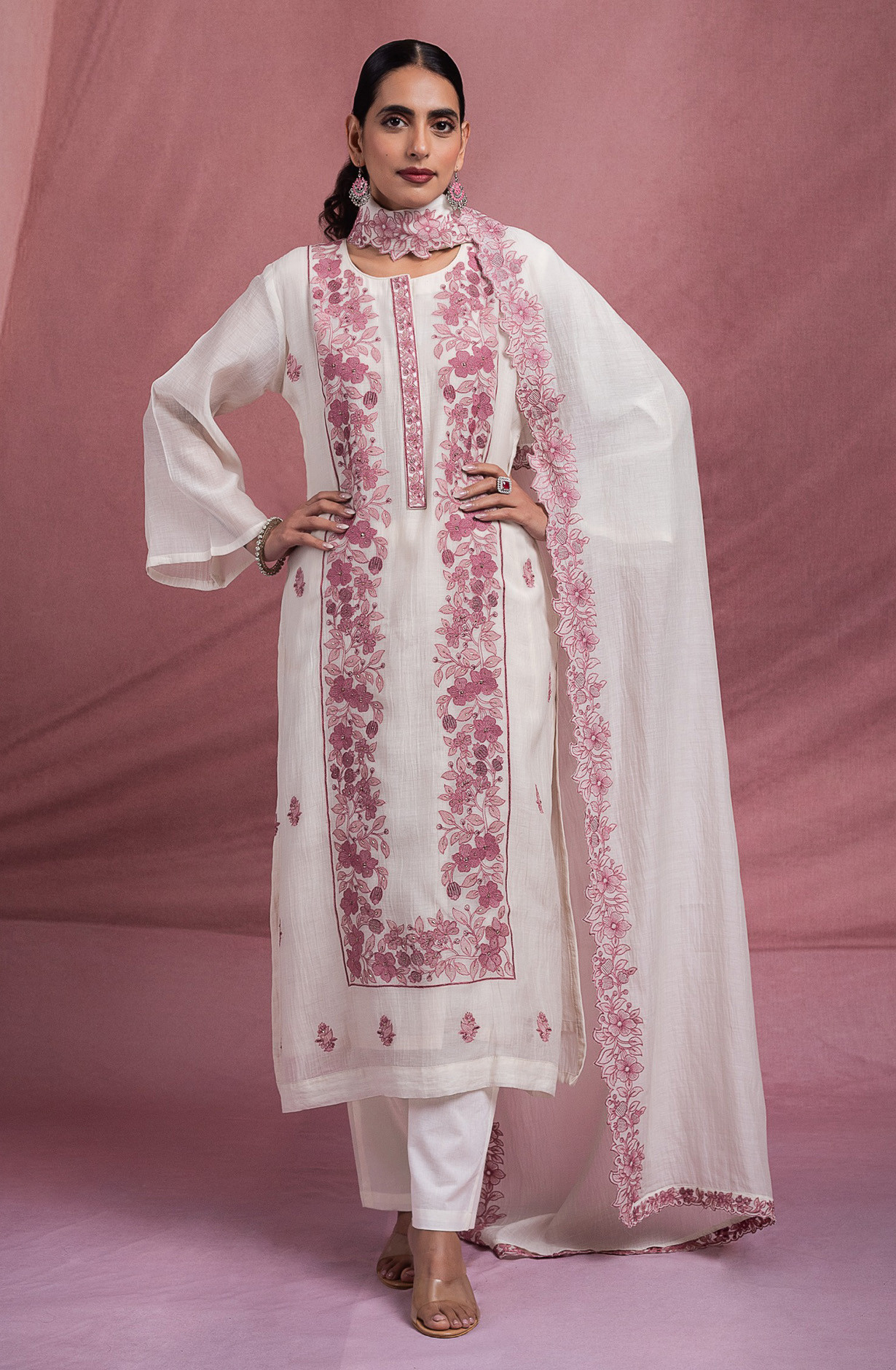 Pink Pure Mul Chanderi Suit set with Dupatta - R157-SPR2575A