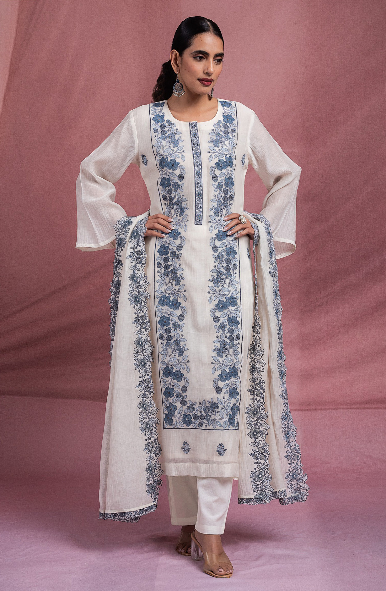 Blue Pure Mul Chanderi Suit set with Dupatta - R157-SPR2575B