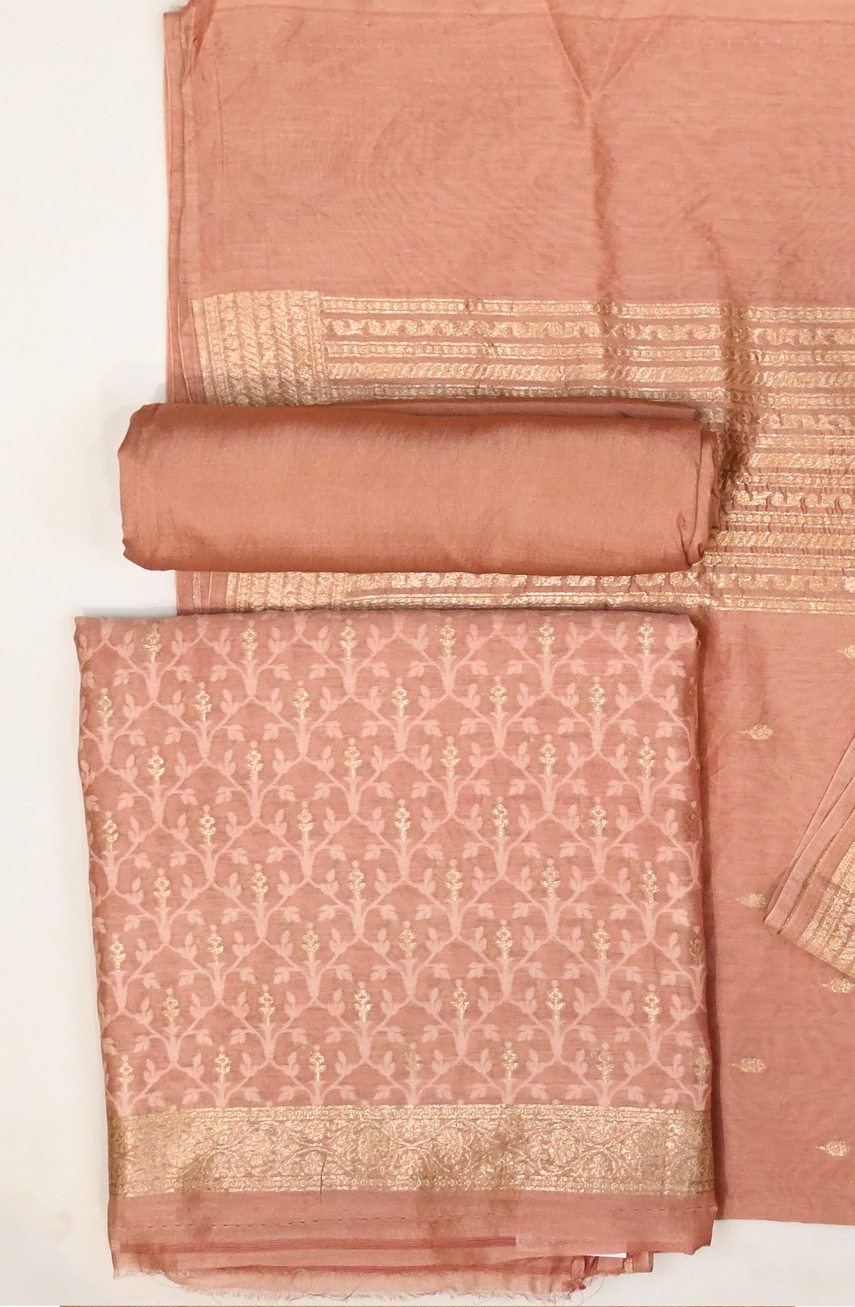 Peach Chanderi Suit Set with Dupatta - 1021-PAURI-3E