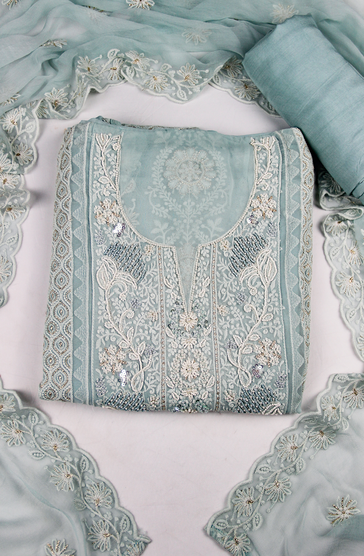 Blue Beautiful Georgette Suit Set with Dupatta - 606-9936B