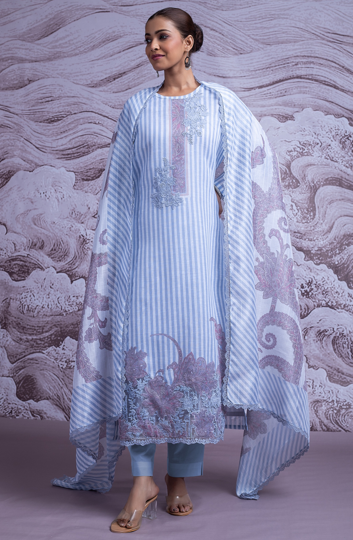 Blue Linen Digital Printed Beautiful Suit set with Dupatta - DHA2472B