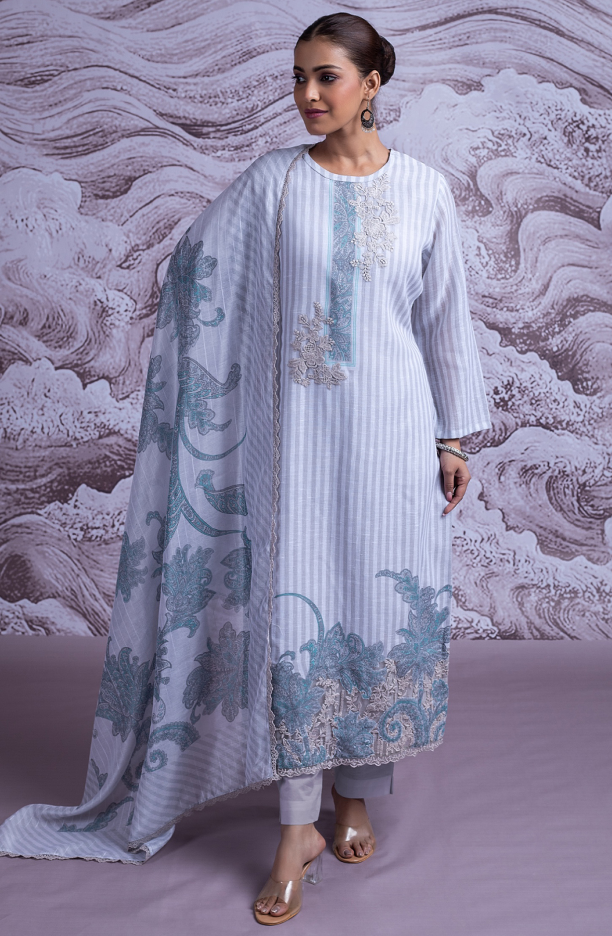 Grey Linen Digital Printed Beautiful Suit set with Dupatta - DHA2472A