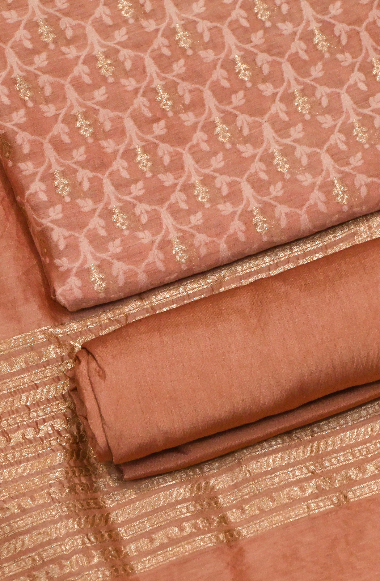 Peach Chanderi Suit Set with Dupatta - 1021-PAURI-3E