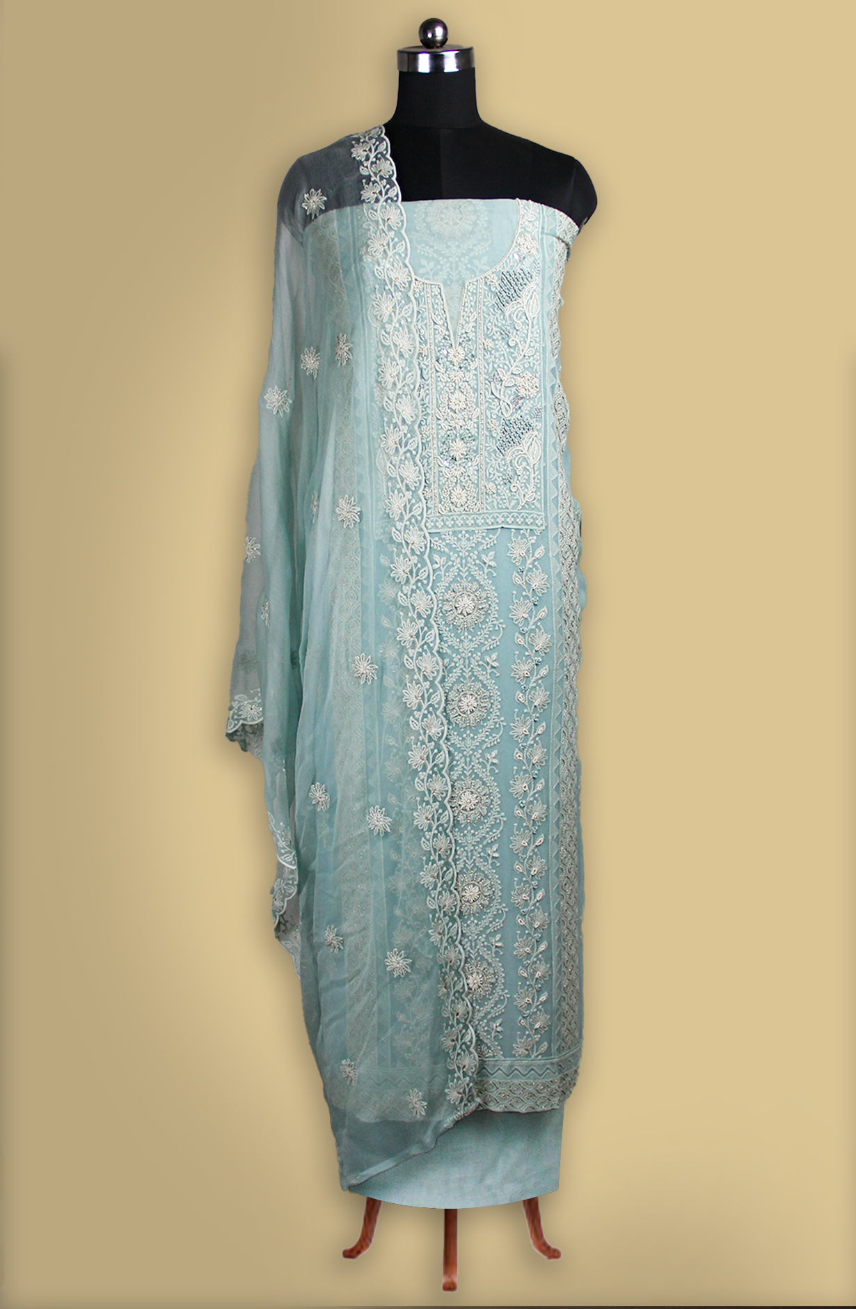 Blue Beautiful Georgette Suit Set with Dupatta - 606-9936B