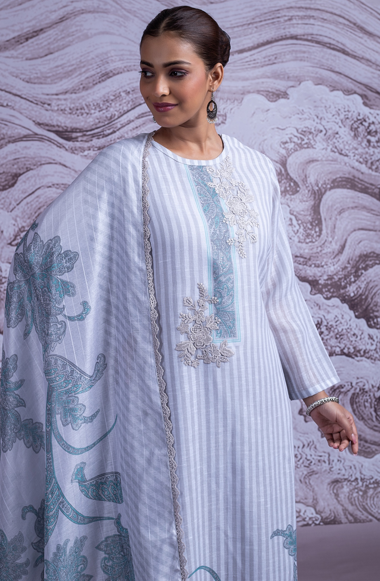 Grey Linen Digital Printed Beautiful Suit set with Dupatta - DHA2472A