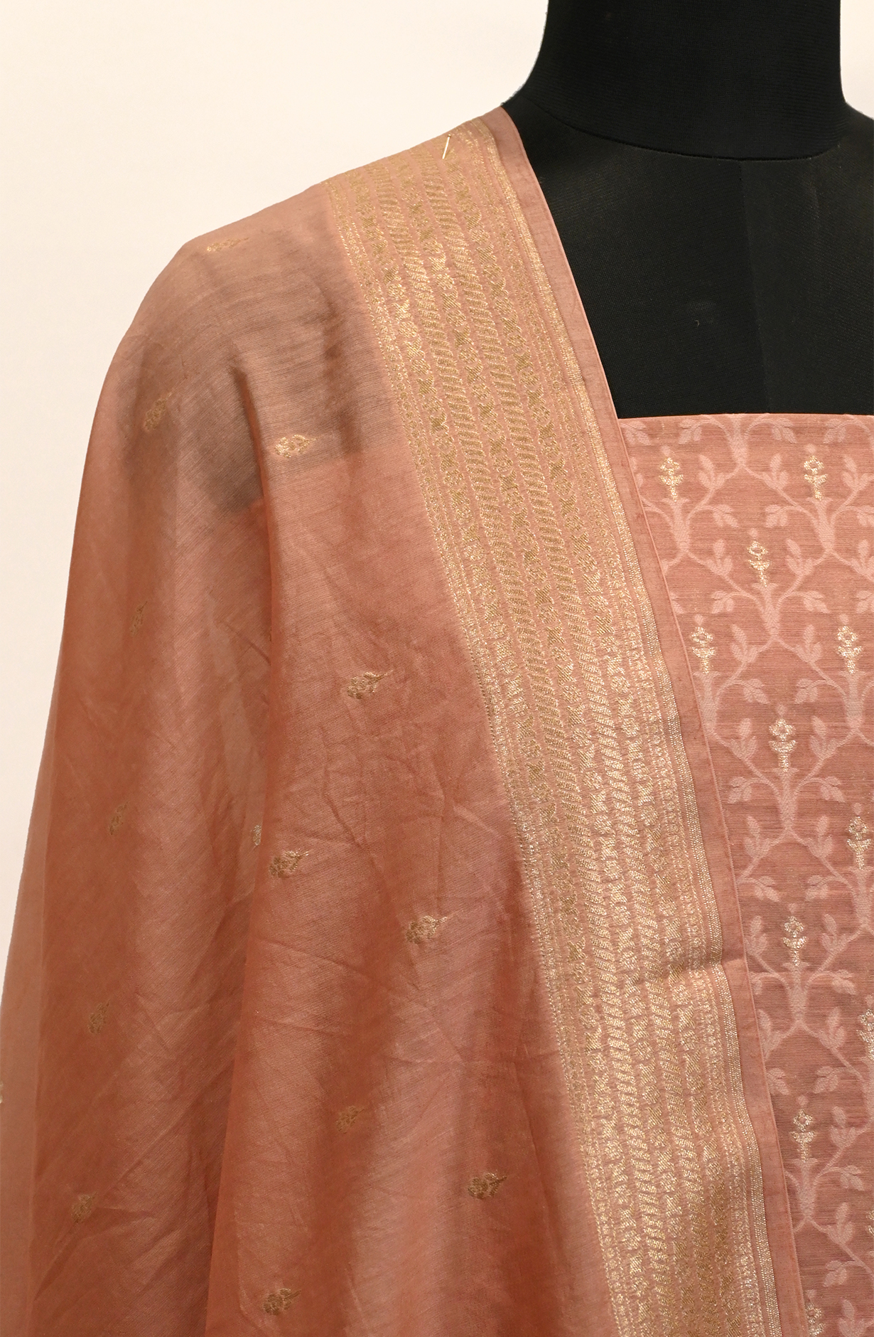 Peach Chanderi Suit Set with Dupatta - 1021-PAURI-3E