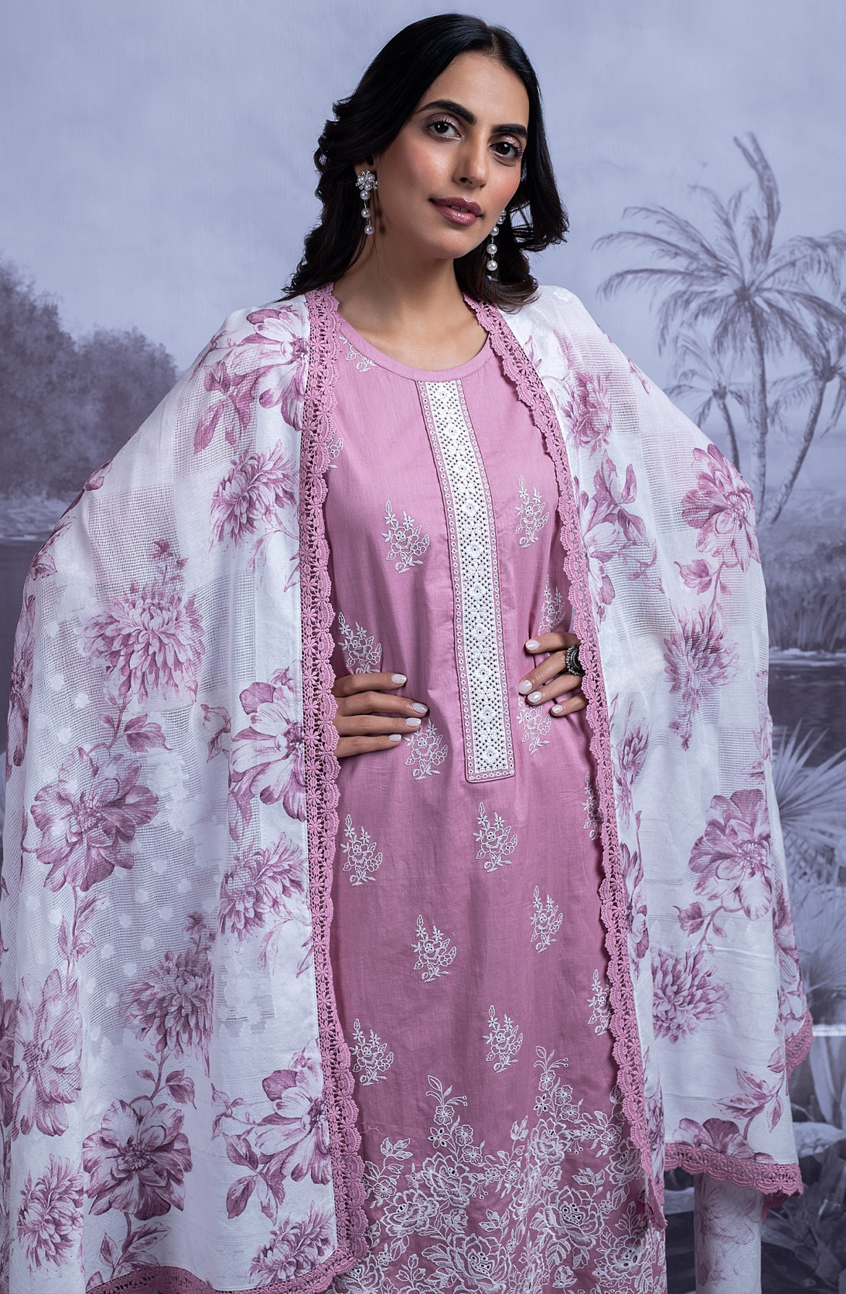 Pink Italian Cotton Beautiful Suit set with Dupatta - KAL2488