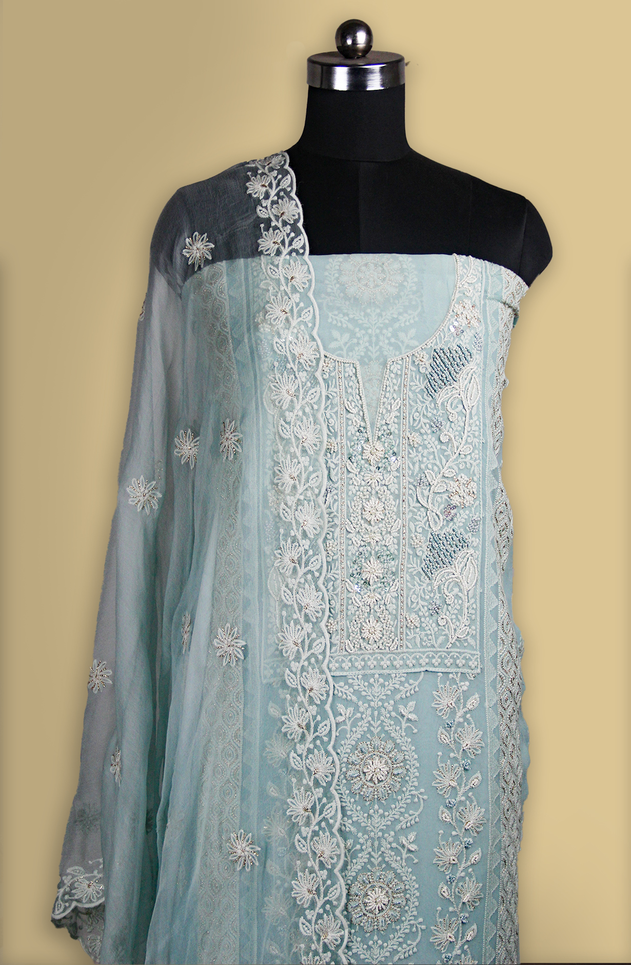Blue Beautiful Georgette Suit Set with Dupatta - 606-9936B