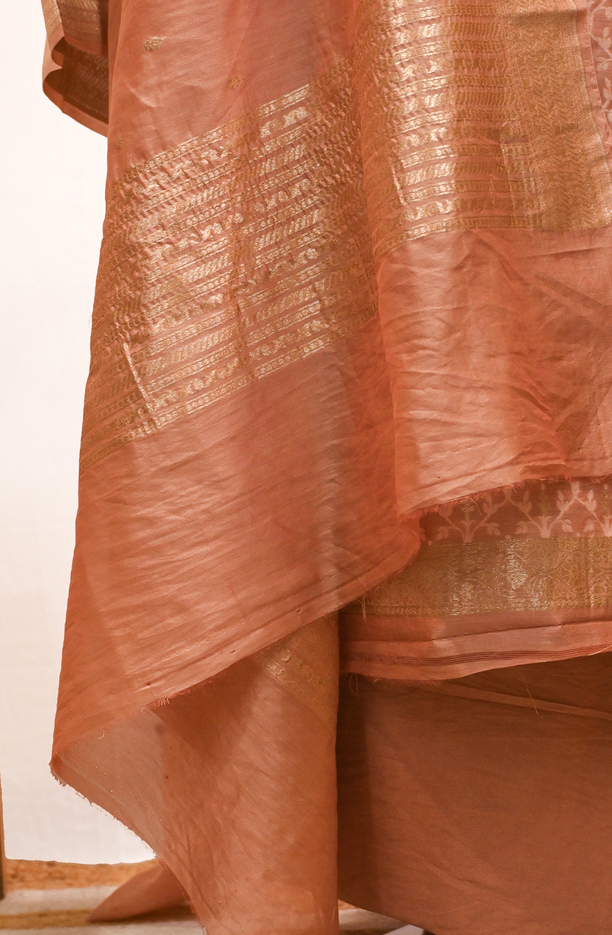 Peach Chanderi Suit Set with Dupatta - 1021-PAURI-3E