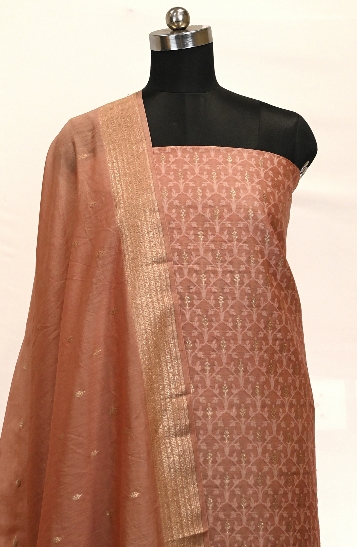 Peach Chanderi Suit Set with Dupatta - 1021-PAURI-3E