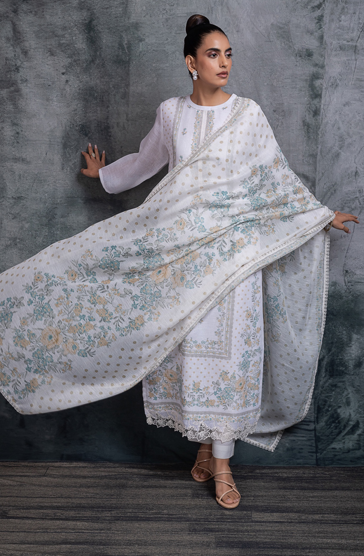 Yellow Linen Digital Printed Unstitched Suit Set with Dupatta - RUANSP115B