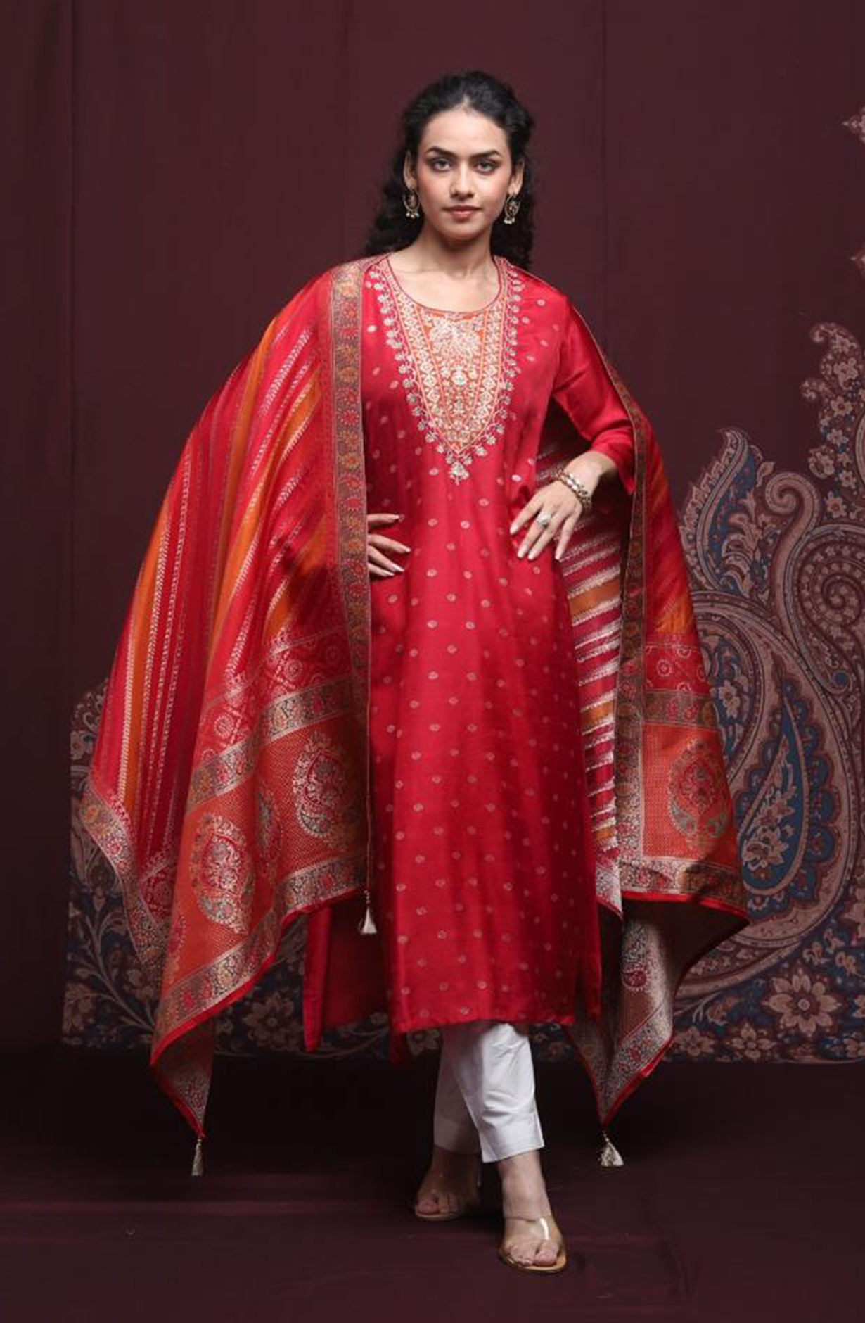 Red Premium Silk Unstitched Suit Set with Beautiful Dupatta - 131-NAR2604