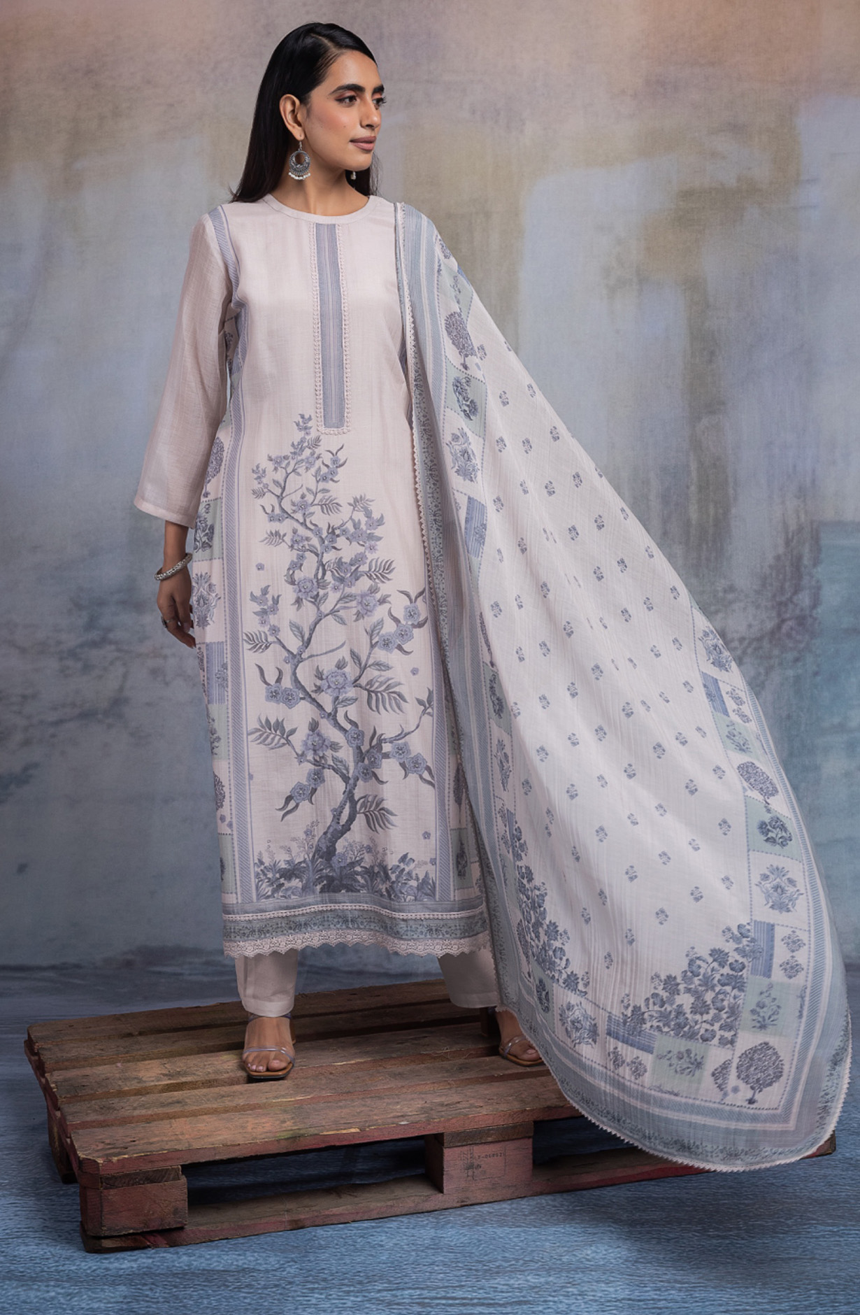 Brown Pure mulchanderi Unstitched Suit Set with Dupatta - SHAKNT119B