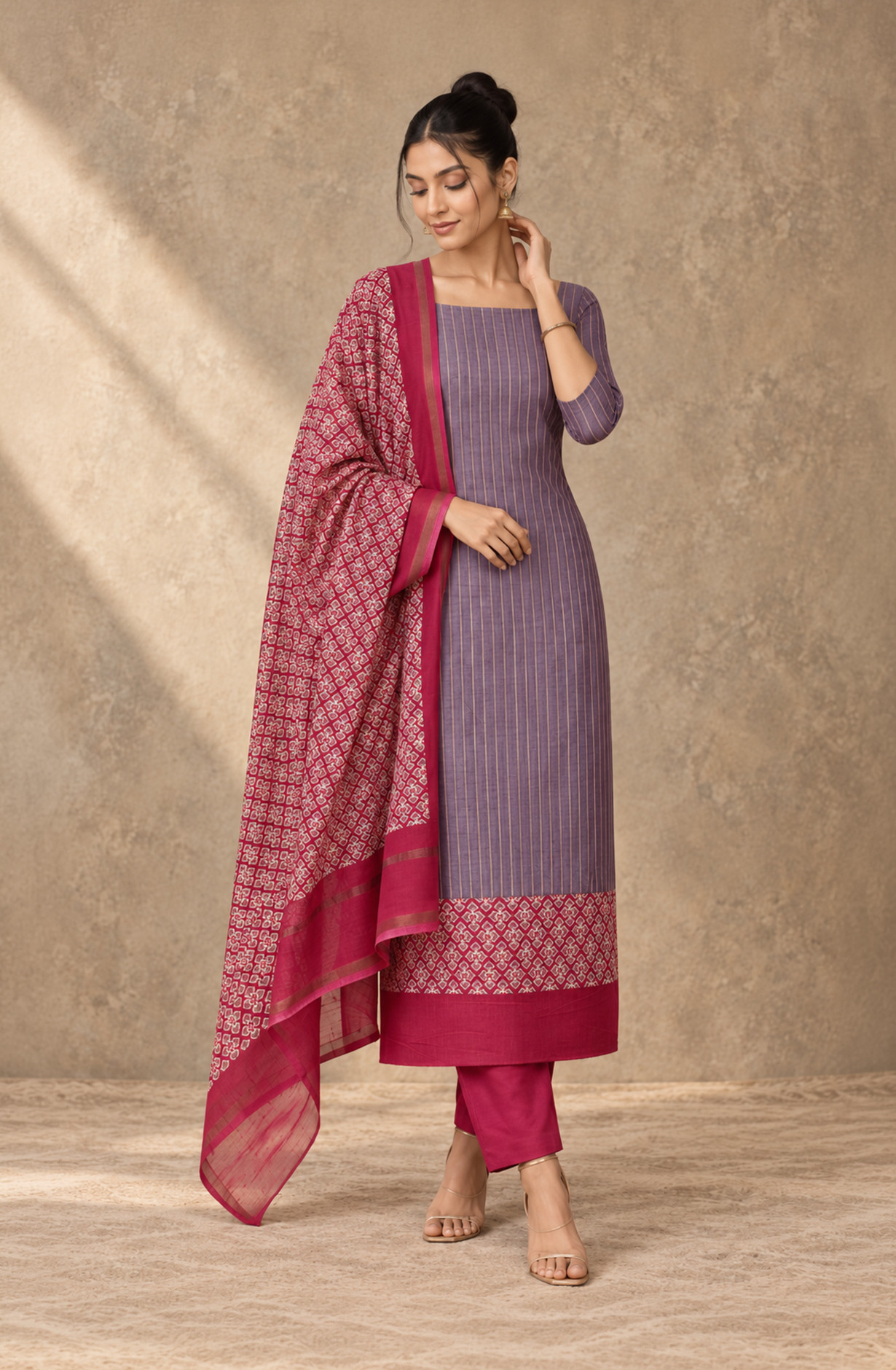 Purple Maheshwari Unstitched Suit-Set with Dupatta - 811-S151-445-129B