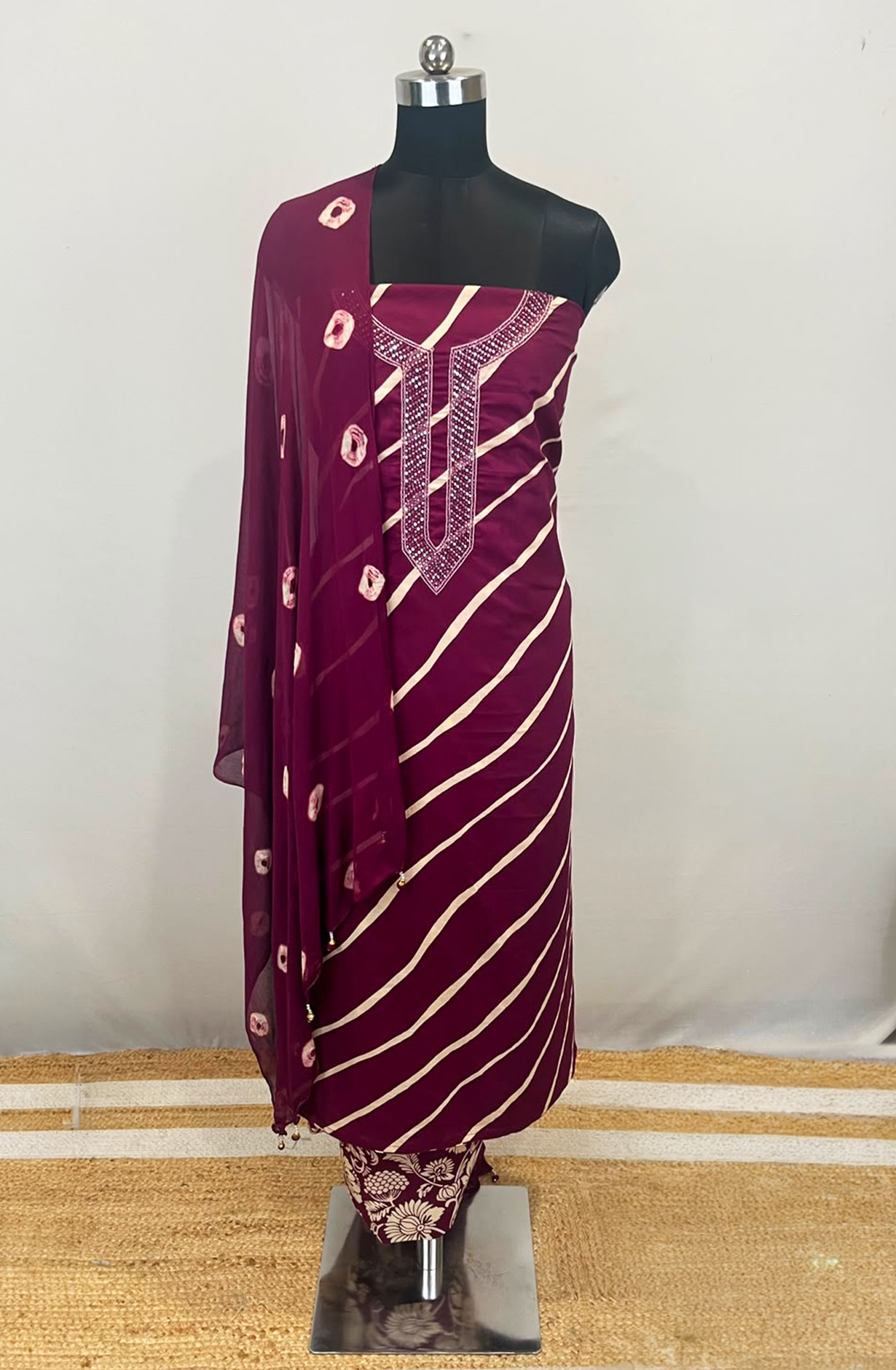 Wine Cotton Unstitched Beautiful Suit Set with Dupatta - 693-PFJ5056
