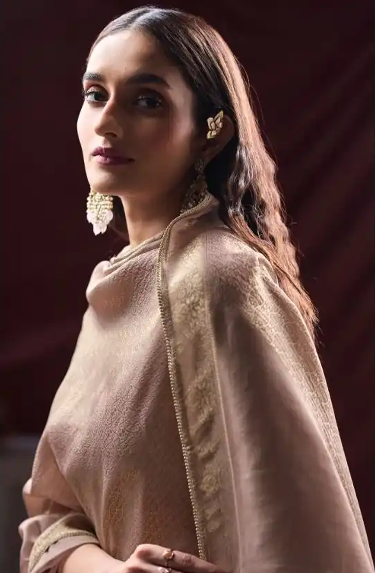 Pink Silk Jacquard Suit Set with Dupatta - ARNC2298