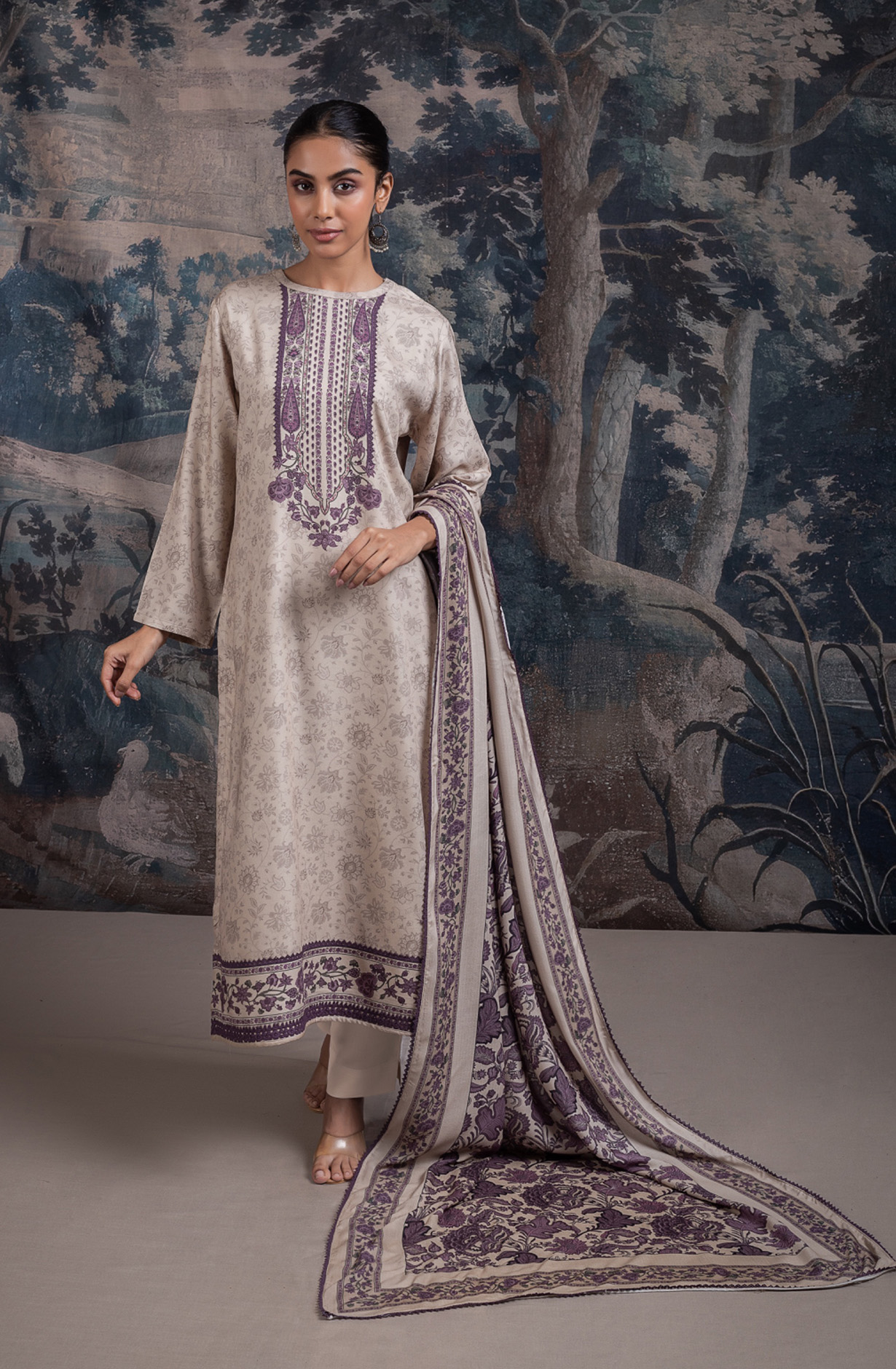 Mauve Pashmina Digital Printed Suit Set with Dupatta - RUA2125B