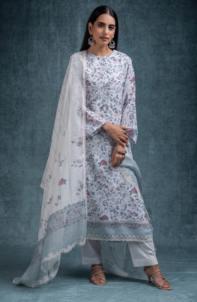Image of Green Linen beautiful Suit Set with Dupatta - INRNSP107C