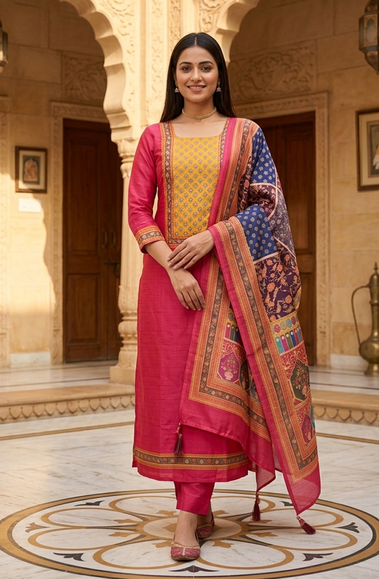 Pink Chanderi Silk Beautiful Suit Set with Dupatta -  981-1335