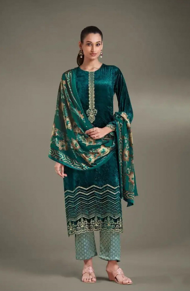 Image of Firoze Pure Viscose Velvet Suit with Dupatta - RIT8861D