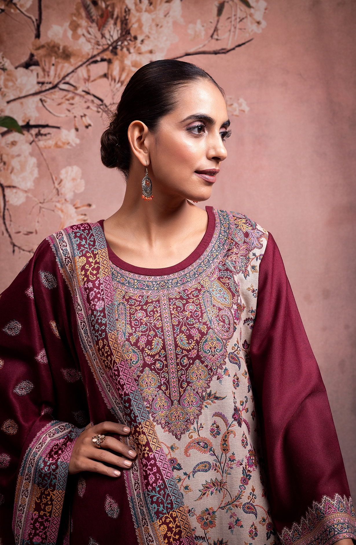 Maroon Pashmina Winter Wear Unstitched Salwar Suit - 1000-0014B