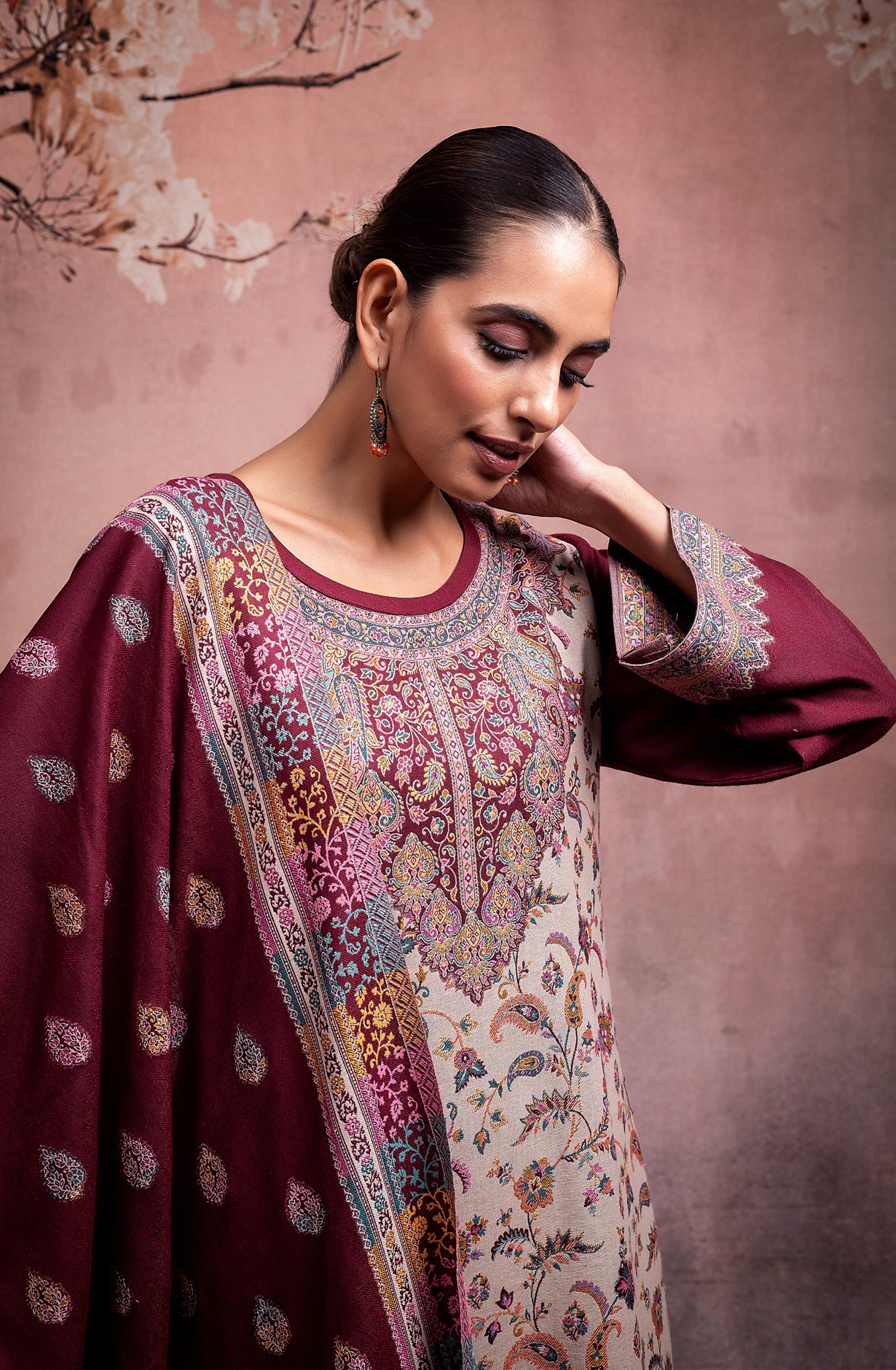 Maroon Pashmina Winter Wear Unstitched Salwar Suit - 1000-0014B