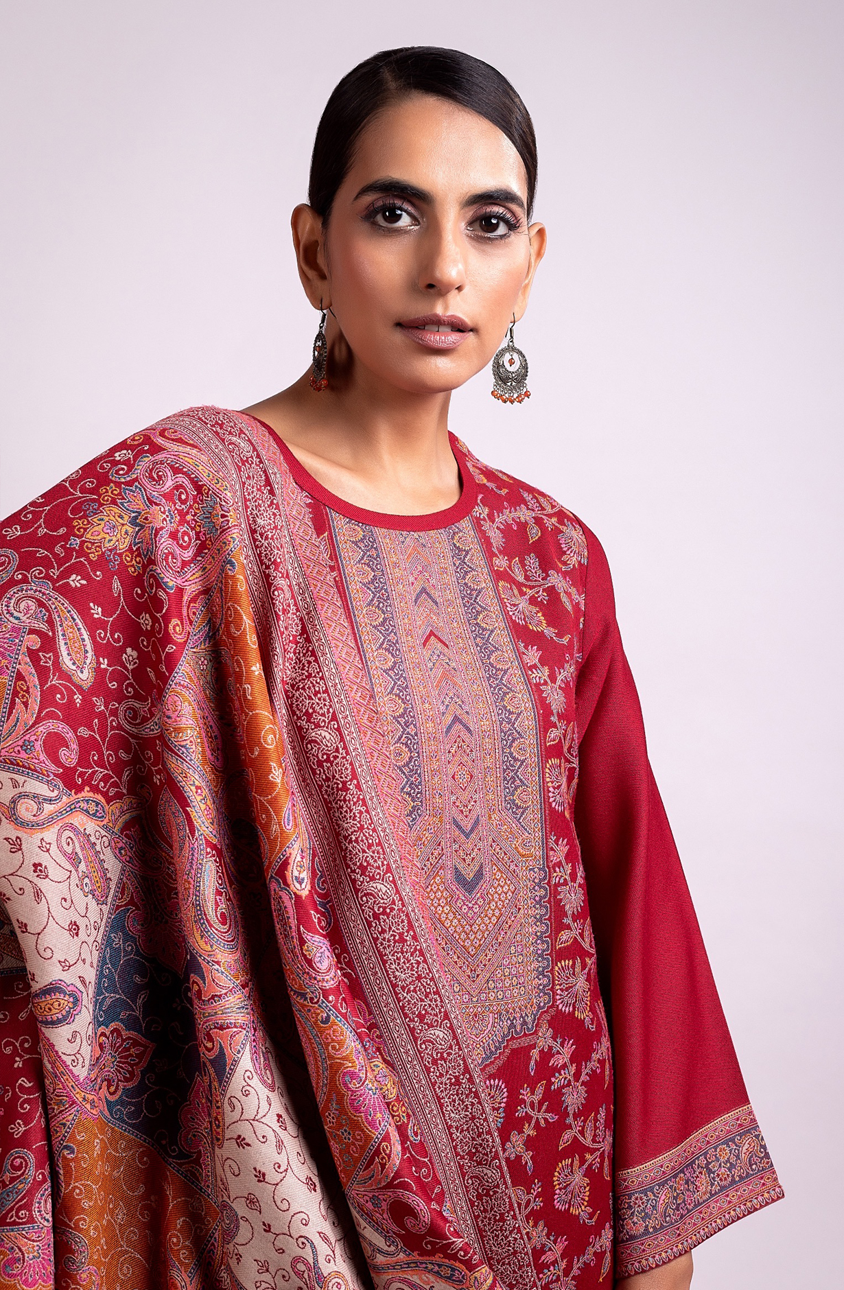 Maroon Pashmina Winter Wear Unstitched Salwar Suit with Stole Dupatta - 1000-0060B