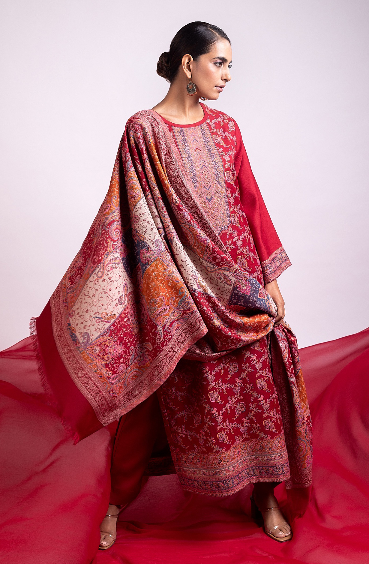 Maroon Pashmina Winter Wear Unstitched Salwar Suit with Stole Dupatta - 1000-0060B