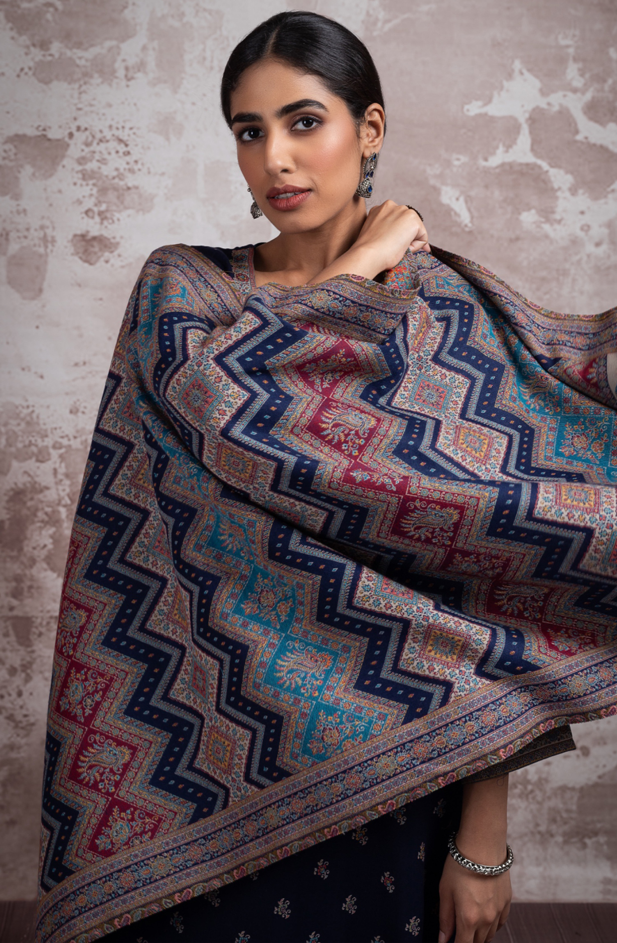 Blue Pure Pashmina Unstitched Salwaar Suit - 1000-0292