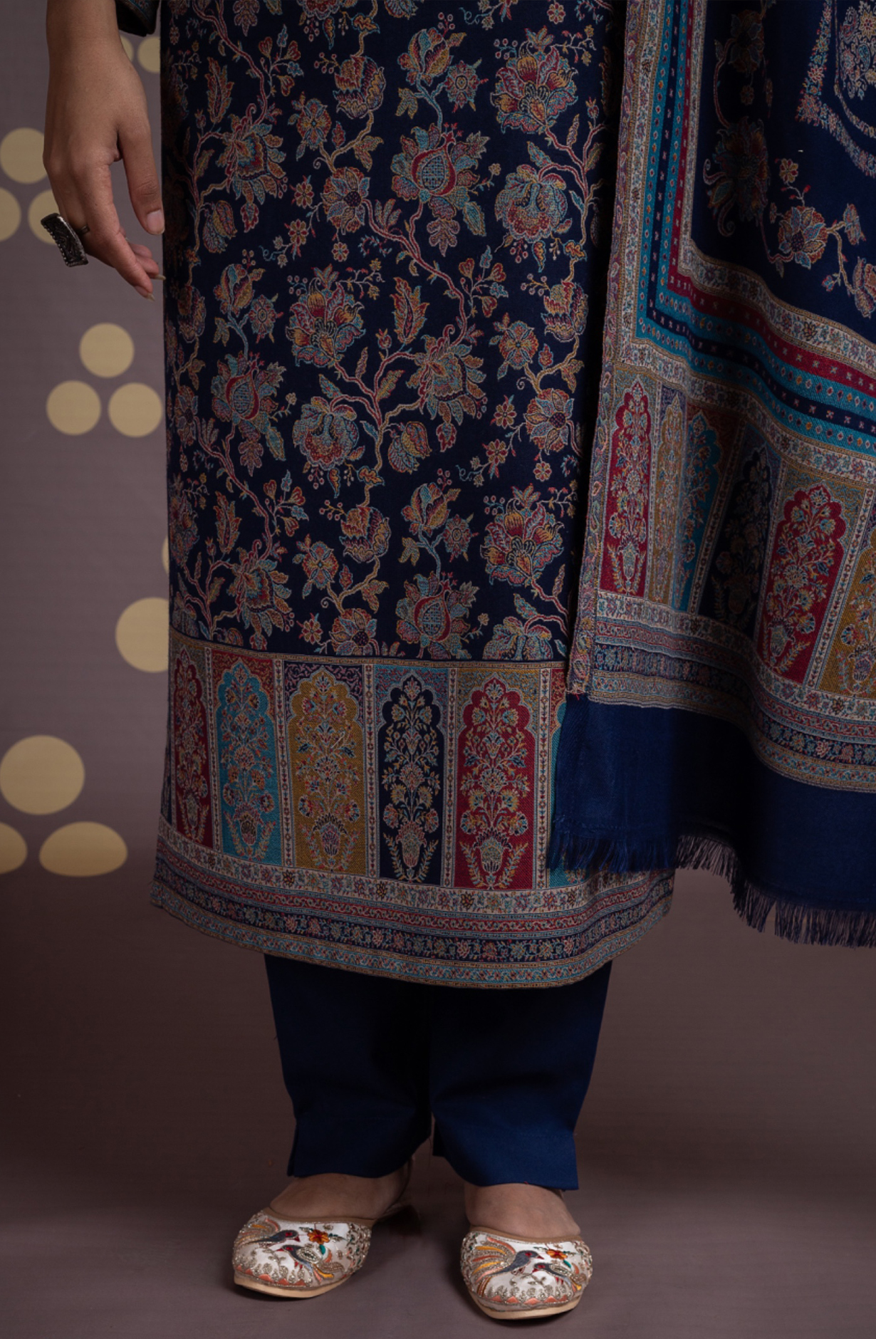 Blue Pure Pashmina Unstitched Salwaar Suit - 1000-0332C