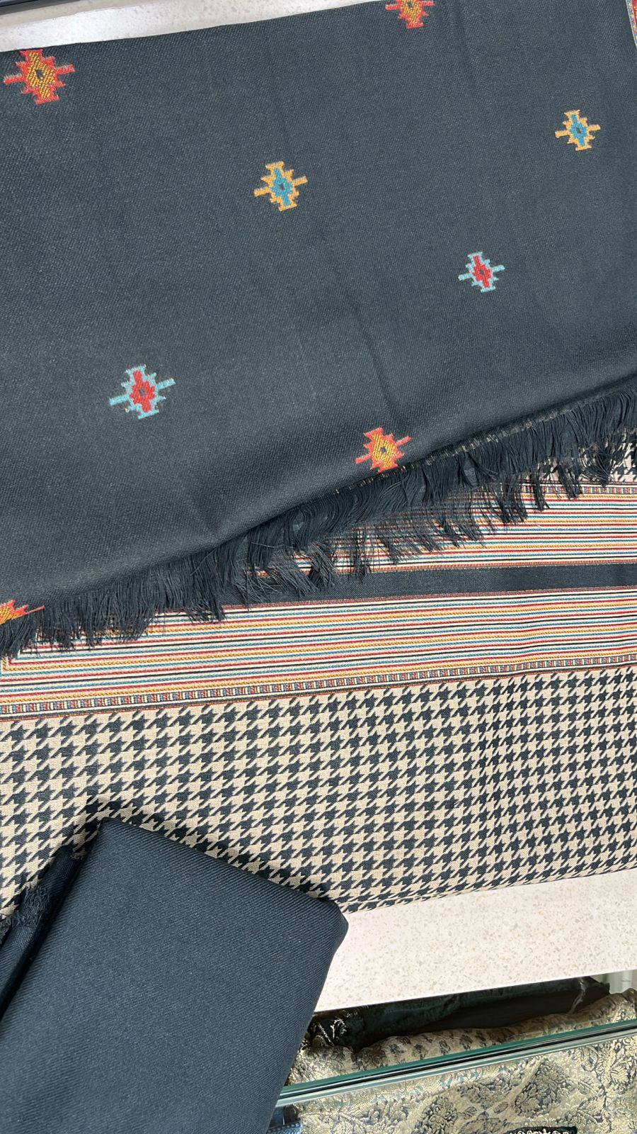 Pure Woolen Pashmina Jacquard Salwaar Kameez with Pashmina Shawl- 1000-0350C