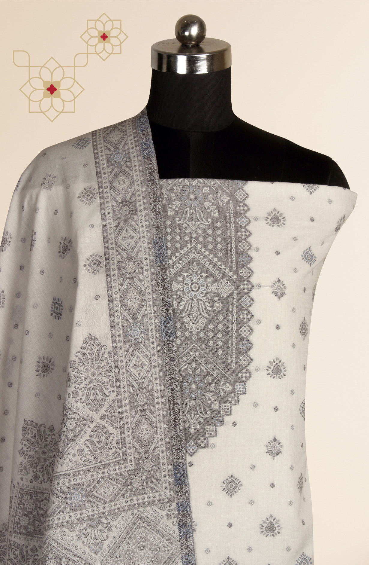 Grey Cotton Jacquard Unstitched Salwar Suit Dupatta - 1000-8014