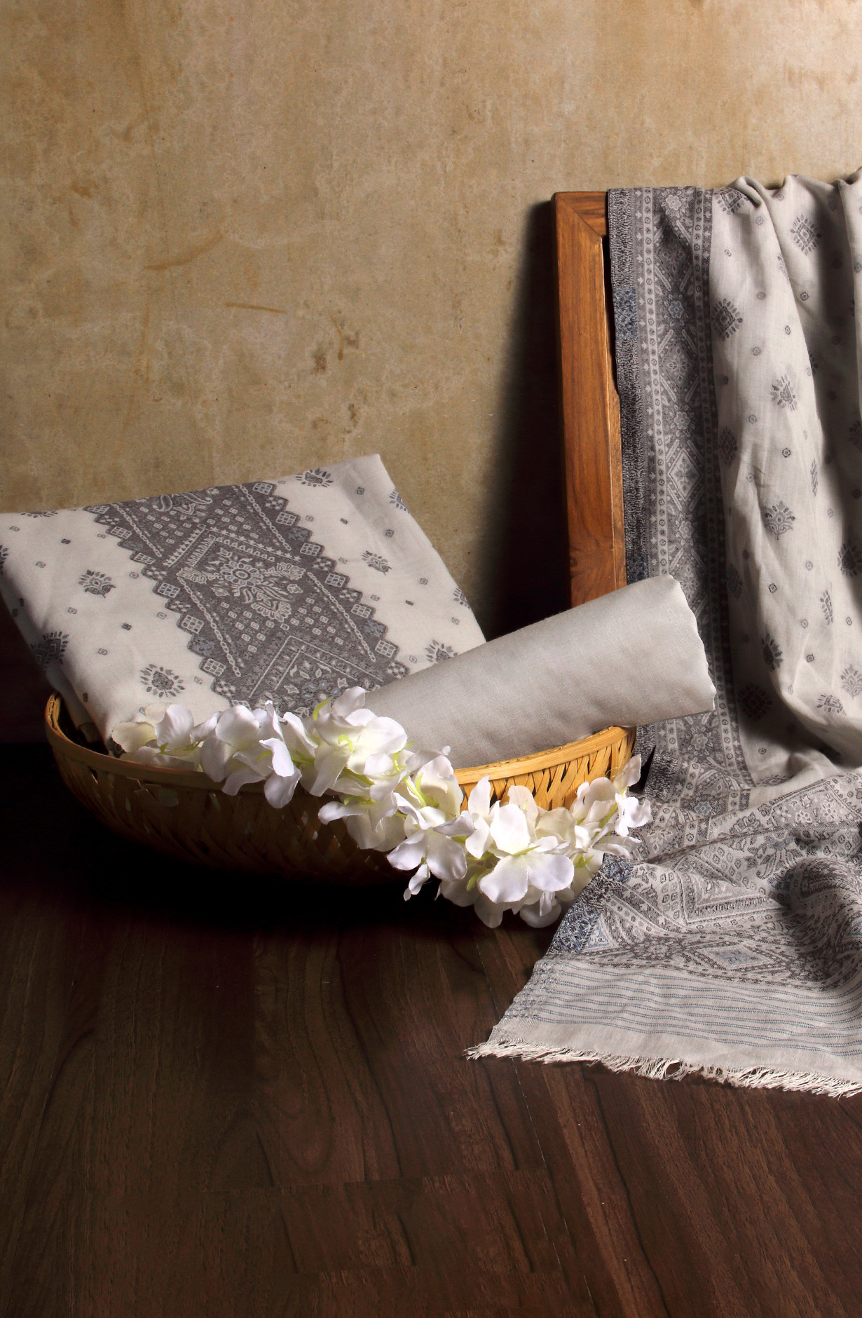 Grey Cotton Jacquard Unstitched Salwar Suit Dupatta - 1000-8014