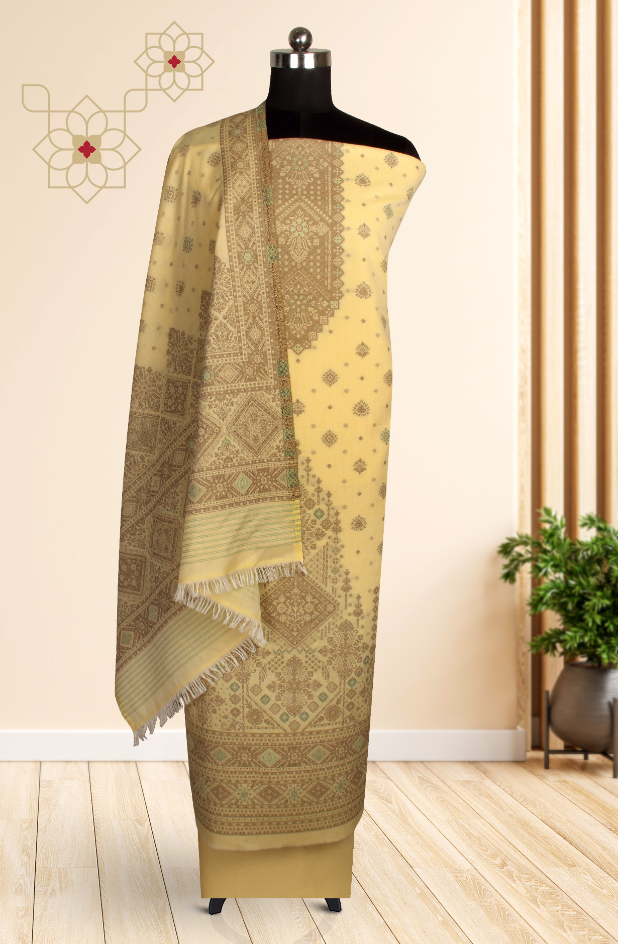 Yellow Cotton Jacquard Unstitched Salwar Kameez Dupatta - 1000-8014F