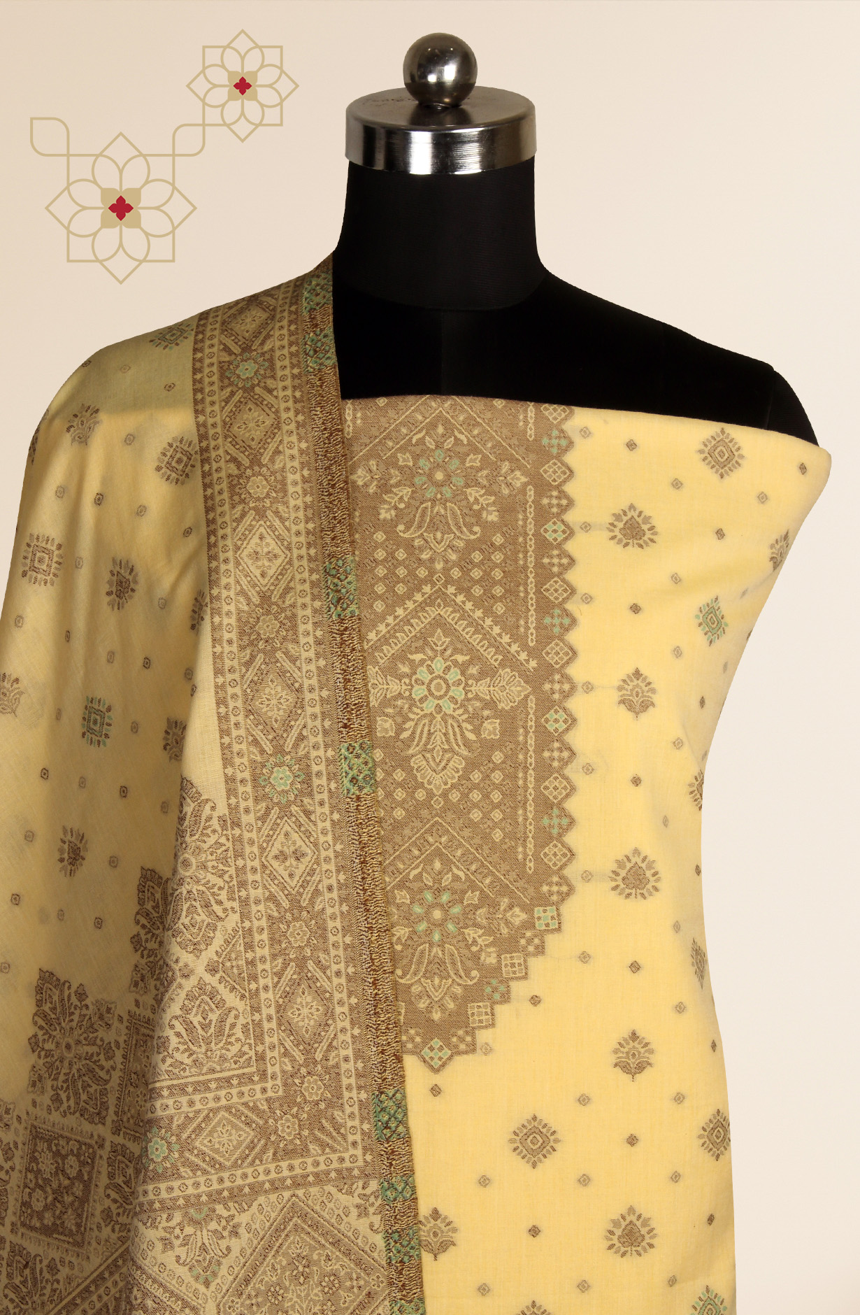 Yellow Cotton Jacquard Unstitched Salwar Kameez Dupatta - 1000-8014F