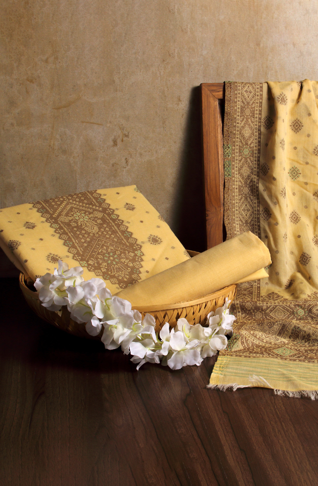 Yellow Cotton Jacquard Unstitched Salwar Kameez Dupatta - 1000-8014F